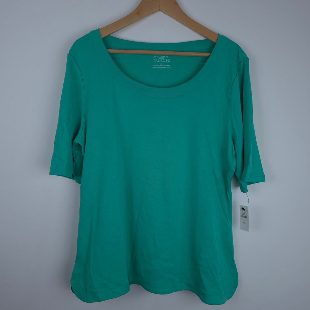 NEW Talbots THE Talbots Tee Short Sleeve Pima Cotton Scoop Neck Green Size XL